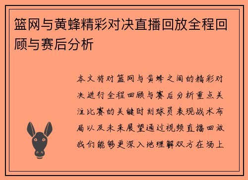 篮网与黄蜂精彩对决直播回放全程回顾与赛后分析